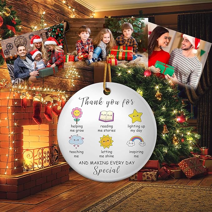 Thank You Gifts for Teachers 2025 Teacher Christmas Ornament Ceramic Appreciation Ornaments Gifts for Teacher Women Men Christmas Tree Decorations Hanging Ornament Xmas Keepsake Gift Ideas