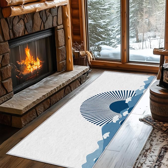 Boho Sunshine Runner Rug 2x8, Japanese Landscape Design, Modern Coastal Area Rug Washable Hallway Rugs Non-Slip Floor Carpet Runner for Bedroom, Narrow Hallway, Kitchen Aisle