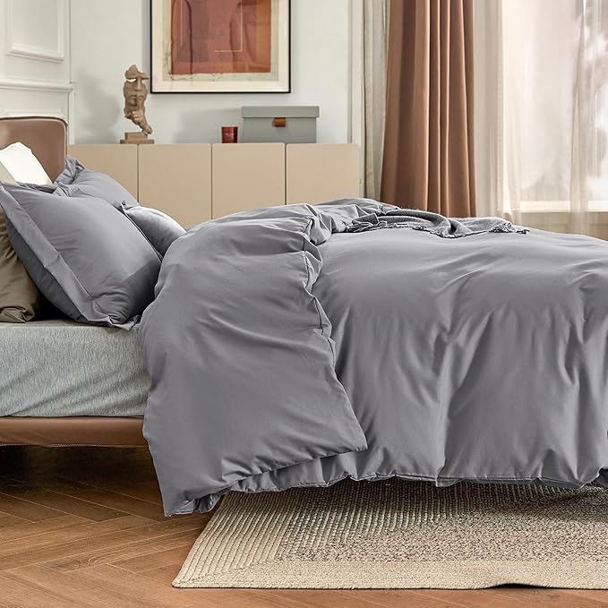 Bedsure Duvet Cover Oversized King Size - Soft Double Brushed Bedding Set for Kids & Adults, Zipper Closure, 3 Pieces, Includes 1 Duvet Cover (120"x98") & 2 Pillow Shams, NO Comforter, Grey