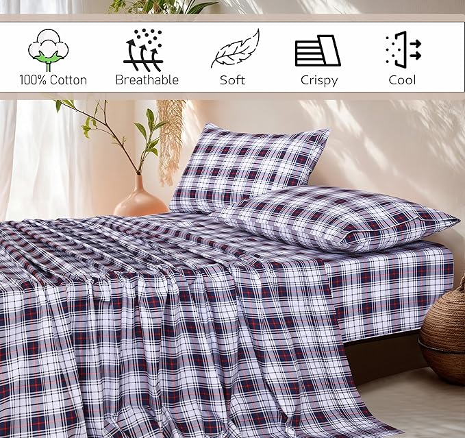 RUVANTI 100% Cotton King Size Sheets Set, 4 Pieces, Soft & Breathable Percale Weave Bedding, Deep Pocket 16", Hotel Standard, Crisp Cool Feel, Durable, Perfect Floral Bed Sheet, Prussian
