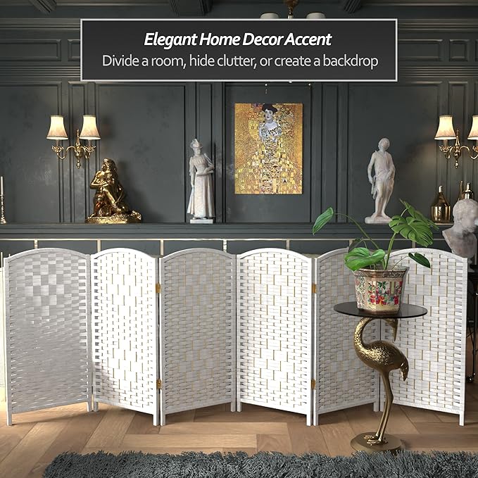 Red Lantern 3 ft. Short Diamond Weave Fiber Folding Screen - White - 6 Panel