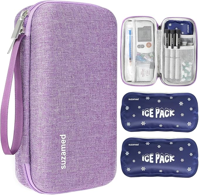 Insulin Cooler Travel Case,EVA Insulation Travel Medicine Kit with 2 Ice Packs for Diabetes Care,Insulin Pen and Other Diabetic Supplies (Purple)