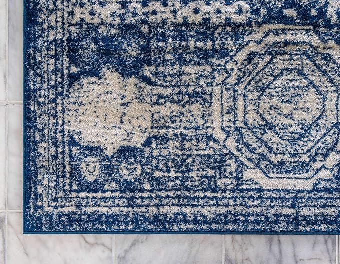 Unique Loom Bromley Collection Area Rug - Wells (6' 1" x 9' Rectangle, Ivory and Blue/ Ivory)