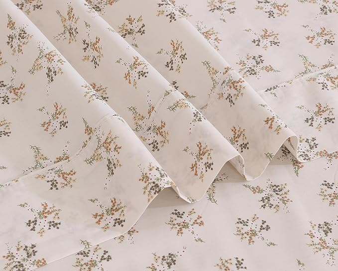 RUVANTI 100% Cotton Twin Sheets Set, 3 Pieces, Soft & Breathable Percale Weave Bedding, Deep Pocket 16", Hotel Standard, Crisp Cool Feel, Durable, Perfect Floral Bed Sheet, Twin Spring