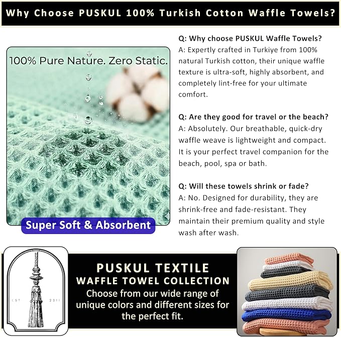 PÜSKÜL Natural 100% Turkish Cotton Waffle Bath Towels Set of 2-Piece | 32x63 Extra Large Absorbent Quick-Dry Lightweight Spa Towel | Luxury Sauna Accessories (Mustard Yellow Bath Towels - Pack of 2)