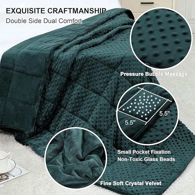 Alomidds Weighted Blanket, Luxury Velvet Weighted Blankets for Adults and Kids,Warm and Breathable Soft and Comfort Minky, Cute Heavy Blanket with Premium Glass Beads (36"x48" 5LBS, Green)
