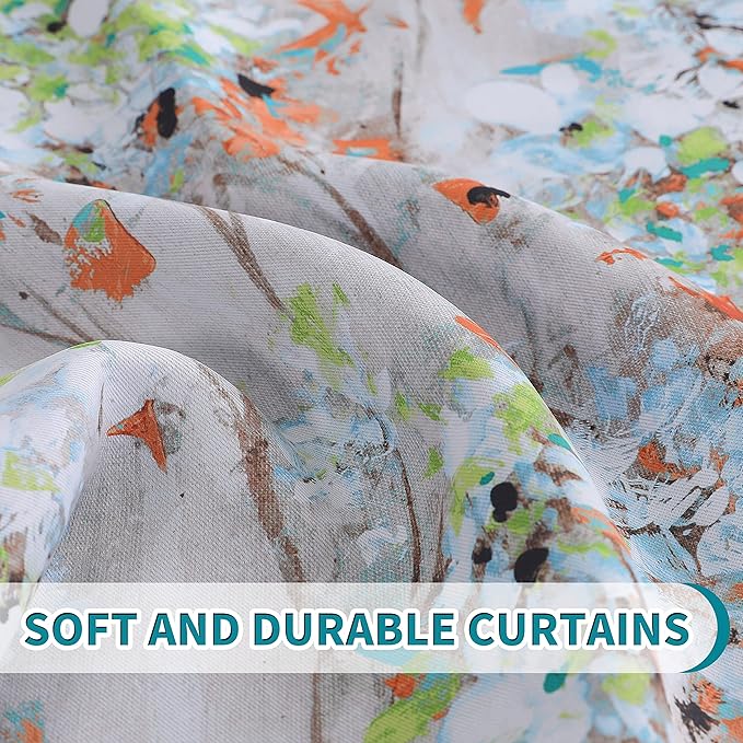 MYSKY HOME Floral Blackout Curtains 84 inches Long 2 Panels Fall Curtains for Bedroom Living Room Darkening Thermal Insulated Flower Window Curtains with Grommet Orange and Green