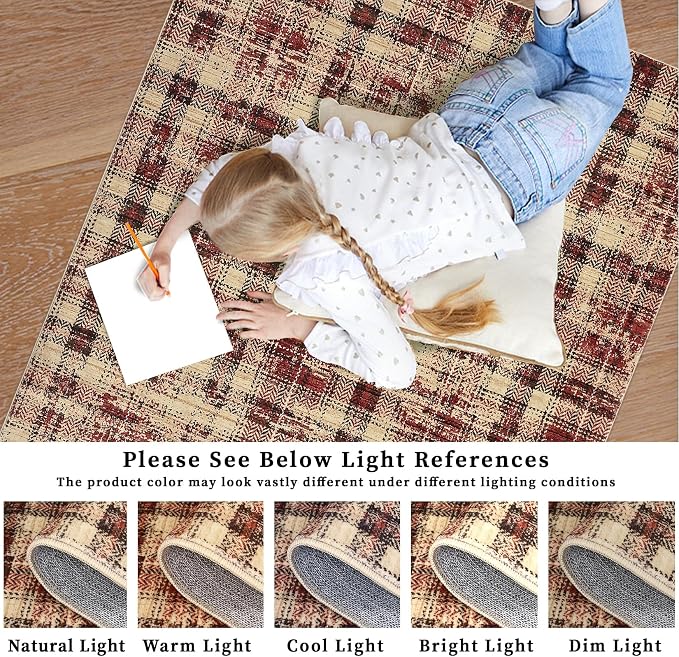 Washable Rugs 9x12 Rug for Living Room Christmas Bedroom Rug Modern Plaid Area Rug Soft Carpet for Dining Room Nursery 9'x12' Red