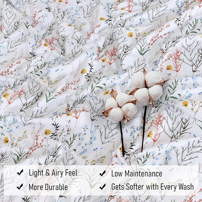 RUVANTI 100% Cotton King Size Sheets Set, 4 Pieces, Soft & Breathable Percale Weave Bedding, Deep Pocket 16", Hotel Standard, Crisp Cool Feel, Durable, Perfect Floral Bed Sheet, Aroma