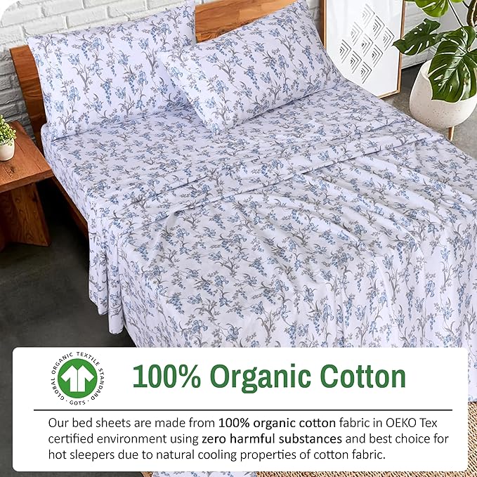 RUVANTI 100% Organic Cotton Sheets Full Size, Percale Weave, GOTS Certified, 4-Piece Set, Deep Pocket 15", Crisp & Breathable, Soft Durable Bedding, Sábanas Algodón Orgánico – Deluxe