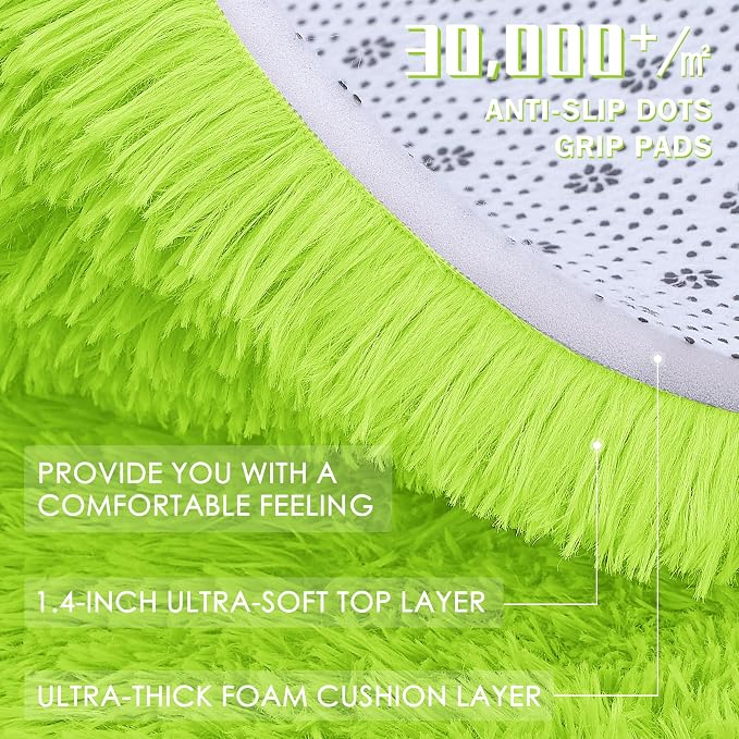OLANLY 2x5 Machine Washable Runner Rugs for Hallway, Soft Fluffy Shaggy Bedside Rugs for Bedroom, Living Room, Indoor Floor Carpet for Kids Girls and Boys, Home Decor Aesthetic, Lime Green