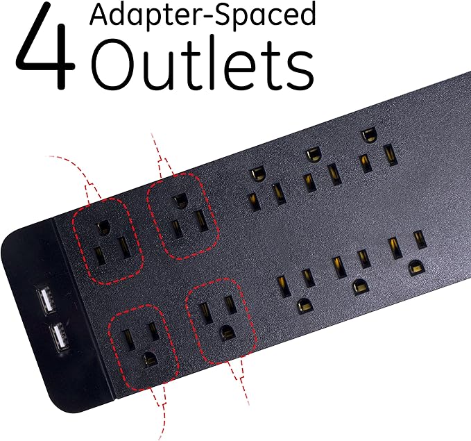 GE 37746 Ultra Pro Surge Protector 10 Outlets 4' Cord, Black