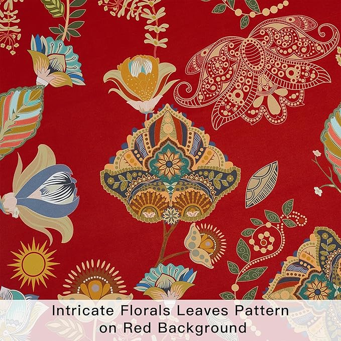 XiDi Christmas Red Floral Curtains 84 Inches Long 2 Panels 100% Blackout Vintage Leaf Patterned Curtains for Living Room Bedroom Thermal Insulated Room Darkening Luxury Colorful Drapes Grommet 52x84
