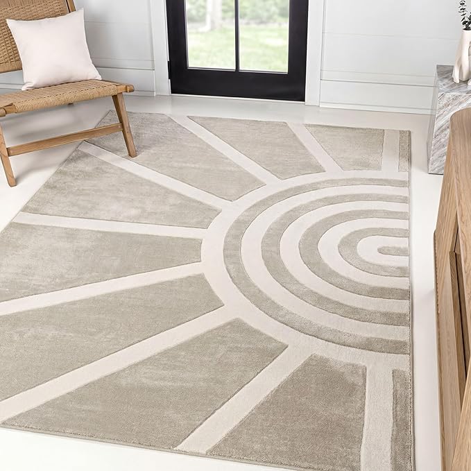 JONATHAN Y Sun Two-Tone High-Low Indoor Area Rug 5X8 Beige/Cream, Aelius MidCentury Scandinavian Abstract for Living Room, Bedroom, Kitchen, Easy-Cleaning, Pet-Friendly, Non-Shedding SND101A-5