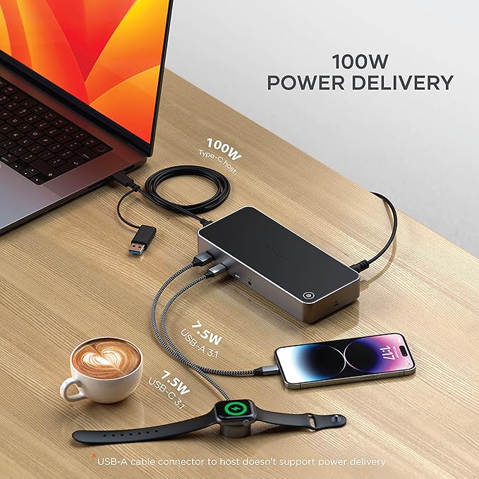 Satechi 13 in 1 Triple 4K USB C Docking Station, 100W Charging, 2 DP, 3 HDMI, 2 USB C, 3 USB-A, Gigabit Ethernet, and Audio Jack for Mac/Windows, MacBook Air/Pro M5/M4, DisplayLink Required