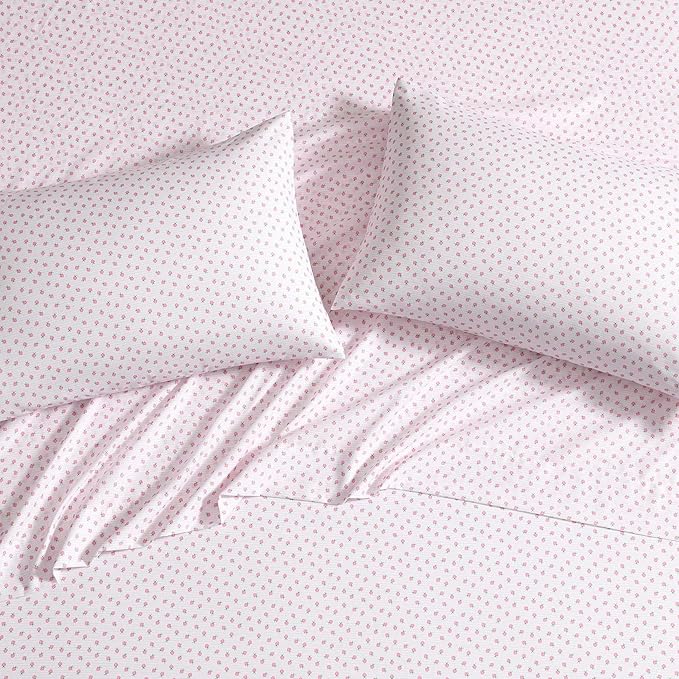 Laura Ashley Kids - Twin XL Sheet Set, Soft & Wrinkle-Resistant Toddler Bedding Set, Deep Pockets, Girl Bed Sheets with Matching Fitted Sheet & Pillowcase (Sweet Lady Bugs Pink)