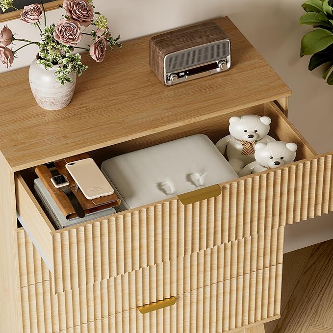 BORNOON 39" Tall Dresser for Bedroom, 4-Drawer Fluted Chest of Drawers, Modern Wood Highboy with Deep Storage, Metal Slides & Handles, Anti-Tip Kit, Vertical Clothes Organizer for Apartment, Nursery