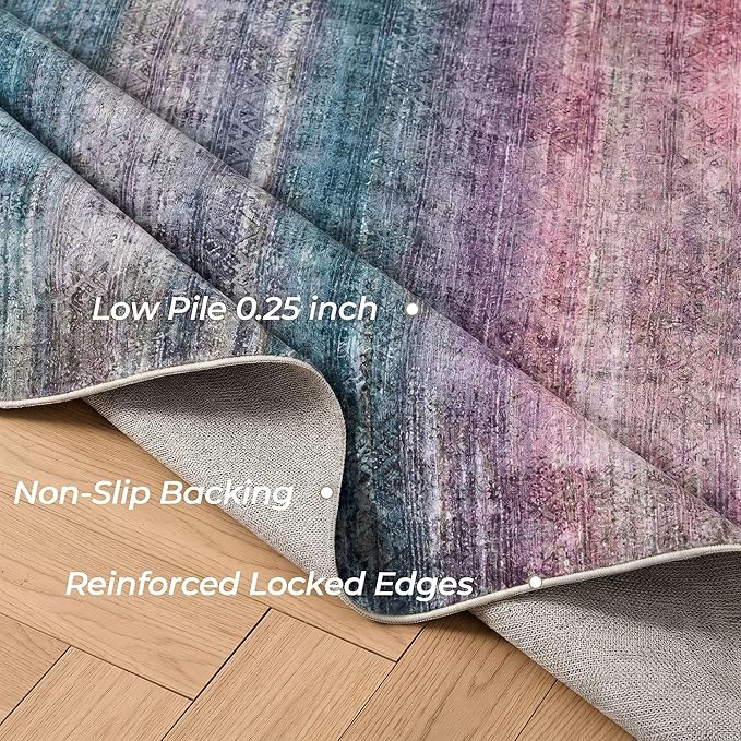 Kokia Abstract Area Rugs 8x10 Bedroom Soft Living Room Rugs Washable Distressed Vintage Comfy Red Carpet with Non-Slip Backing for Farmhouse Home Office Room Decor, Oslo Orchid