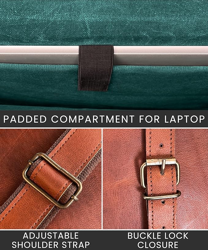 RUSTIC TOWN Leather Messenger Bag for Men Women - Full Grain Leather Laptop Satchel Office Shoulder Bag
