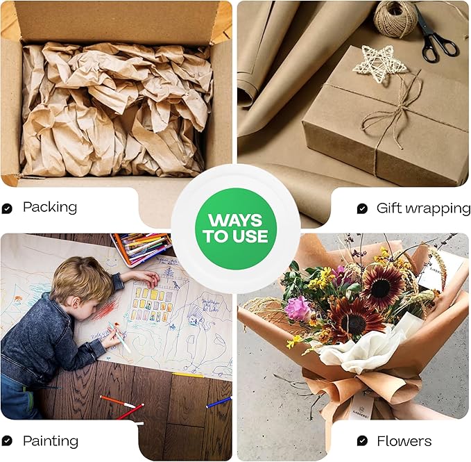Brown Paper Roll 18" x 1800" (150 feet), Pack of 2 - USA-Made Brown Craft Wrapping Paper 50lb Thickness for Packing, Moving, Shipping & Crafts/Arts - 100% Recycled Natural Material by IDL Packaging