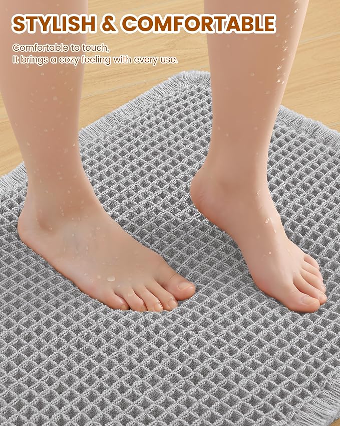 Smiry Waffle Bath Mat 36x24, Extra Soft Absorbent Bathroom Rugs, Non Slip Machine Washable Quick Dry Bath Rugs for Bathroom Floor, Tub, Shower, Home Decor Accessories, Light Grey