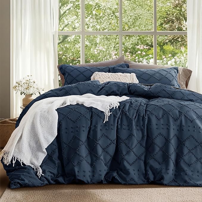Bedsure Boho Duvet Cover Full Size - Navy Breathable & Soft Boho Bedding, Machine Washable Comforter Cover for All Seasons, Includes 1 Duvet Cover 80"x90" with 2 Pillow Shams & Zipper Closure