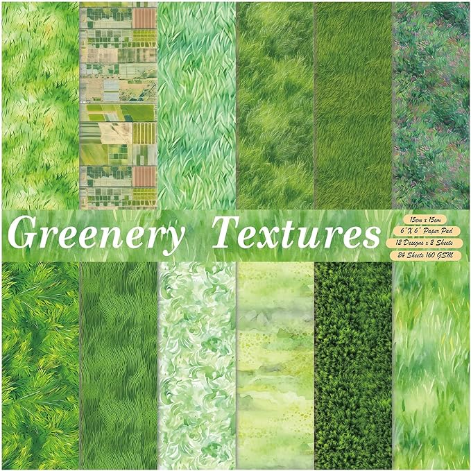 Scrapbook Paper,24 Sheets 6"x 6" Decorative Papers,Single-Sided Vivid Origami Decoupage Paper for Card Making,DIY Album, Hand Account & Travel Diary Craft Projects,Green Grassland