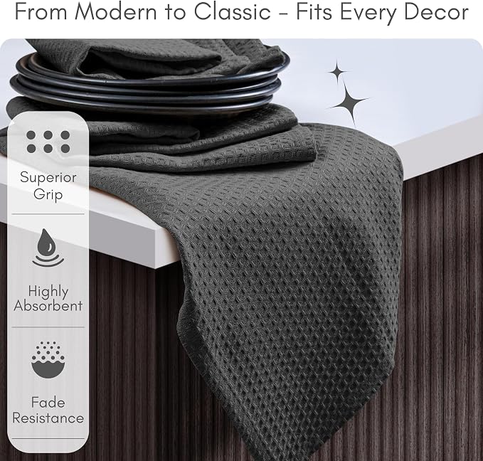TWINY threads Grey Waffle Weave Dish Towels, 6 Pack, 16x26 Inches, Premium 100% Cotton Kitchen Linen Set, Absorbent Tea Cloths for Cleaning, Drying Dishes, Machine Washable, Durable, Quick Dry, Gray