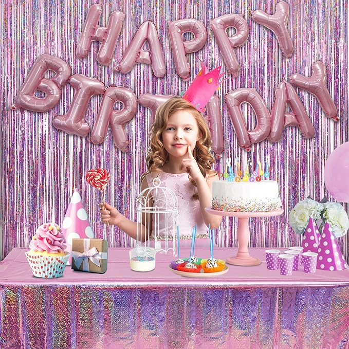 Metallic Pink Happy Birthdays Banner - GREATRIL Party Decorations for Birthdays/Unicorn/Princess/Butterfly Happy Birthdays Letters (Pink)