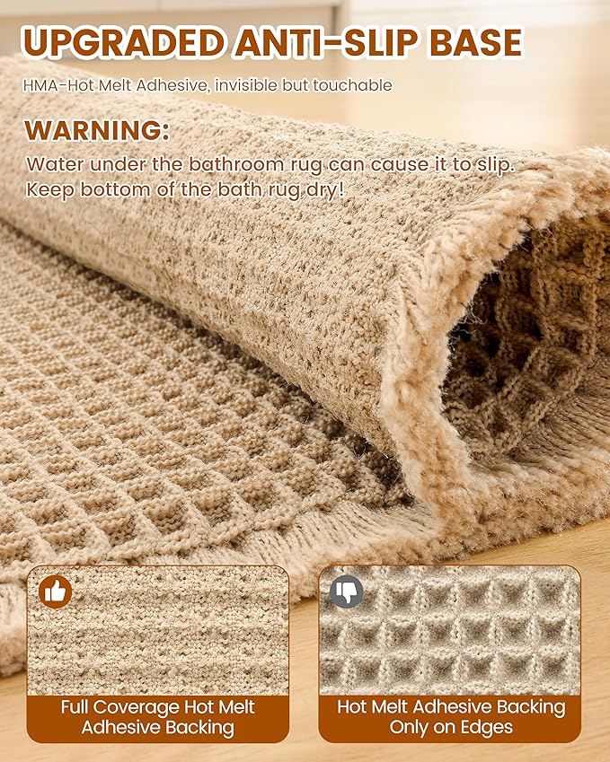 Smiry Waffle Bath Mat 40x32, Extra Soft Absorbent Bathroom Rugs, Non Slip Machine Washable Quick Dry Bath Rugs for Bathroom Floor, Tub, Shower, Home Decor Accessories, Brown