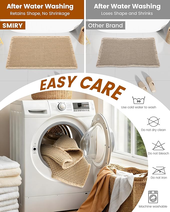 Smiry Waffle Bath Mat 40x32, Extra Soft Absorbent Bathroom Rugs, Non Slip Machine Washable Quick Dry Bath Rugs for Bathroom Floor, Tub, Shower, Home Decor Accessories, Brown