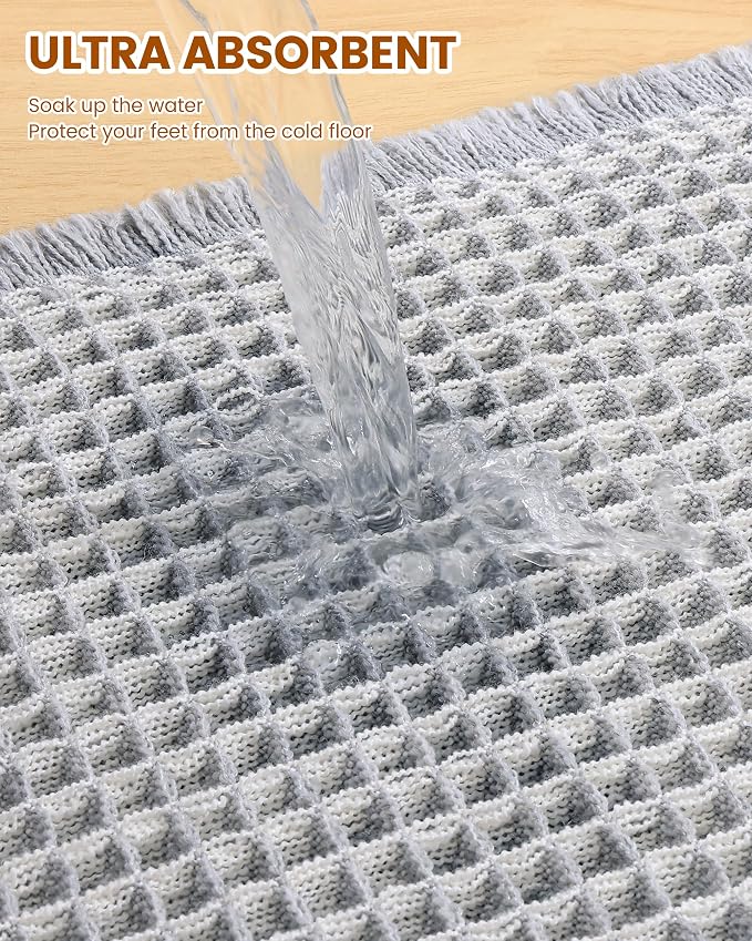 Smiry Waffle Bath Mat 30x18, Extra Soft Absorbent Bathroom Rugs, Non Slip Machine Washable Quick Dry Bath Rugs for Bathroom Floor, Tub, Shower, Home Decor Accessories, Lightgrey & Cream