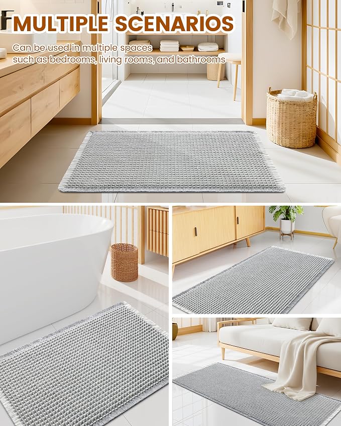Smiry Waffle Bath Mat 36x24, Extra Soft Absorbent Bathroom Rugs, Non Slip Machine Washable Quick Dry Bath Rugs for Bathroom Floor, Tub, Shower, Home Decor Accessories, Lightgrey & Cream