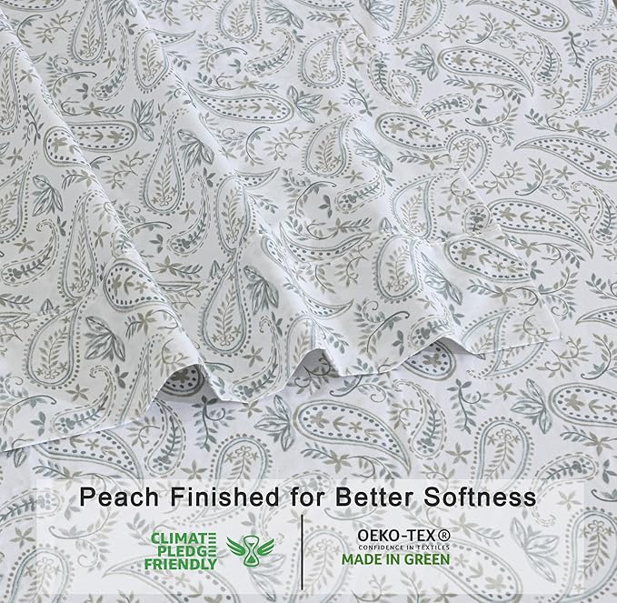 RUVANTI 100% Organic Cotton Sheets Twin Size, Percale Weave, GOTS Certified, 3-Piece Set, Deep Pocket 15", Crisp & Breathable, Soft Durable Bedding, Sábanas Algodón Orgánico – Ornate Oasis