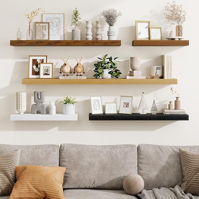 Fun Memories 55 Inch Floating Shelves Bedroom, Large Extra Floating Shelf Set of 2 with Invisible Brackets, White