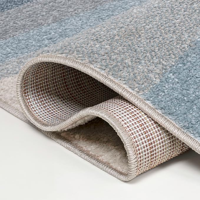 JONATHAN Y Prism Geometric Striped Runner Rug 2x8, Blue/Cream/Gray, Modern, Coastal, Easy-Cleaning for Living Room, Bedroom, Kitchen, Pet Friendly, Non-Shedding (DZC101D-28)