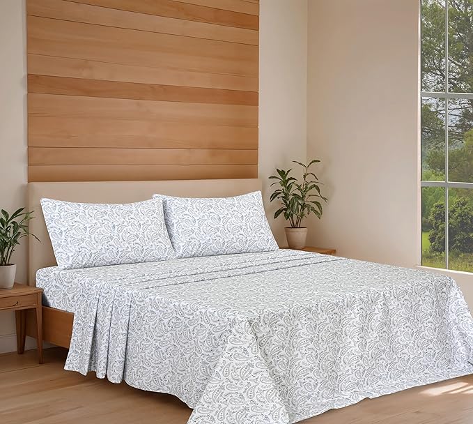 RUVANTI 100% Organic Cotton Sheets Queen Size, Percale Weave, GOTS Certified, 4-Piece Set, Deep Pocket 15", Crisp & Breathable, Soft Durable Bedding, Sábanas Algodón Orgánico – Ornate Oasis