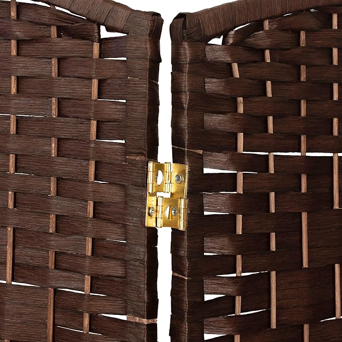 Red Lantern 3 ft. Short Diamond Weave Fiber Folding Screen - Dark Mocha - 6 Panel