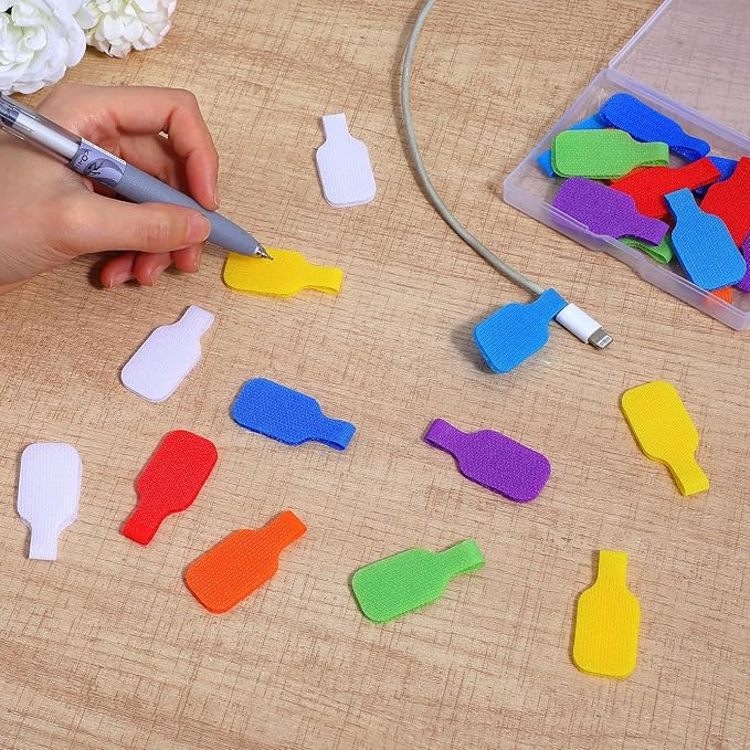 24pcs Cord Tags Labeling, Charging Cord Labels, Reusable Cable Label, Multi-Color Write on Cable Label, for Cables Management and Identification (8 Colors)