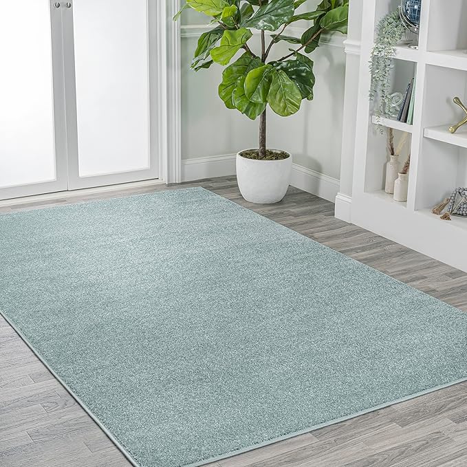 JONATHAN Y Haze Solid Low-Pile Aqua Blue Indoor Area Rug 6x9, Coastal,Bohemian,Minimalist,Classic, Easy-Cleaning for Living Room,Bedroom,Kitchen,Pet Friendly,Non-Shedding (SEU100S-6)
