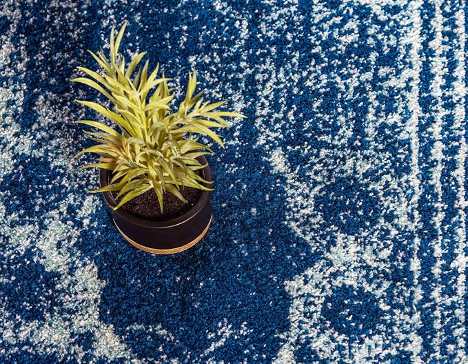 Unique Loom Bromley Collection Area Rug - Wells (3' Round, Navy Blue/ Ivory)