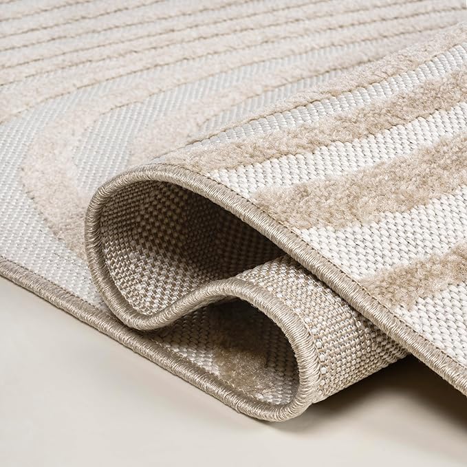 JONATHAN Y Maribo High-Low Abstract Striped Beige/Cream 8x10 Indoor/Outdoor Area Rug for Patio, Backyard, Living Room, Bedroom, Office, Hose-Washable (SCN103D-8)