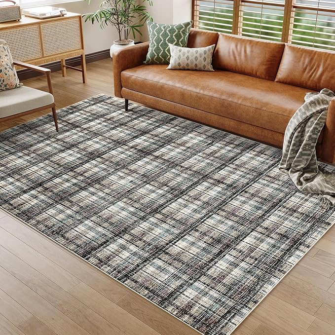 Washable Rug 10x13 Area Rug for Living Room Modern Non Slip Throw Rugs Large Area Rug for Bedroom Low Pile Soft Stain Resistant Carpet for Dining Room Classroom Rug 10'x13' Teal&Dark Brown