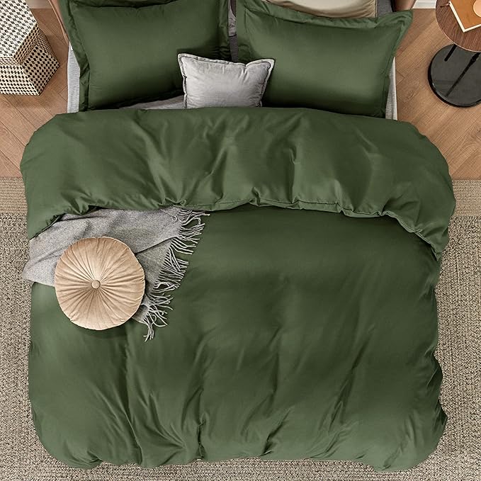 Bedsure Duvet Cover King Size - Soft Double Brushed Bedding Set for Kids & Adults, Zipper Closure, 3 Pieces, Includes 1 Duvet Cover (104"x90") & 2 Pillow Shams, NO Comforter, Olive Green