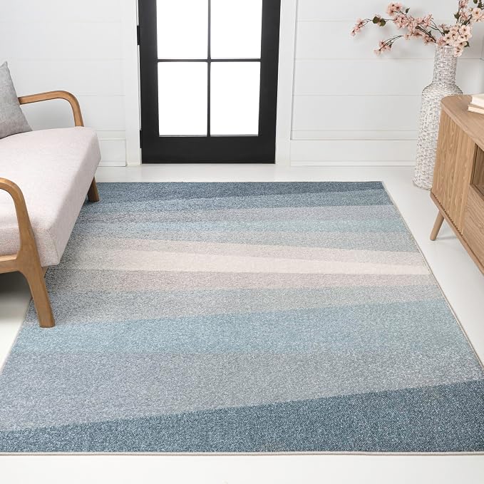 JONATHAN Y Prism Geometric Striped Indoor Area Rug 3x5, Blue/Cream/Gray, Modern, Coastal, Easy-Cleaning for Living Room, Bedroom, Kitchen, Pet Friendly, Non-Shedding (DZC101D-3)