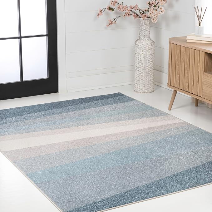 JONATHAN Y Prism Geometric Striped Indoor Area Rug 3x5, Blue/Cream/Gray, Modern, Coastal, Easy-Cleaning for Living Room, Bedroom, Kitchen, Pet Friendly, Non-Shedding (DZC101D-3)