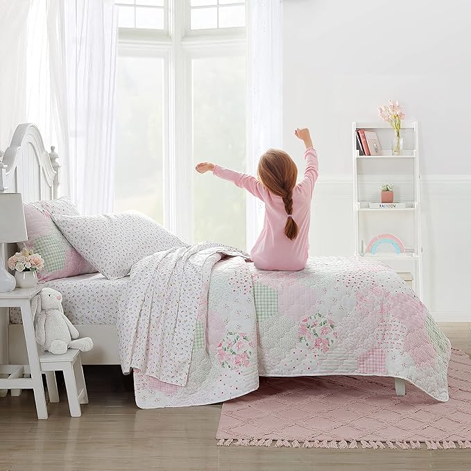 Laura Ashley Kids - Full Size Sheet Set, Soft & Wrinkle-Resistant Toddler Bedding, Fun & Whimsical Bedroom Decor, Ideal Girl Room Essentials (Mae Pink)