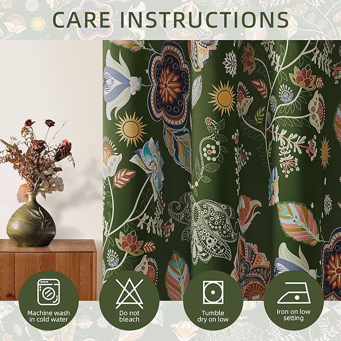 XiDi Green Floral Curtains 84 Inches Long 2 Panels Vintage Patterned Blackout Curtains for Bedroom Living Room Thermal Insulated Grommet Luxury Cottage Dark Botanical Printed Drapes Moss Green 52x84