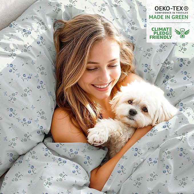 RUVANTI 100% Organic Cotton Sheets Queen Size, Percale Weave, GOTS Certified, 4-Piece Set, Deep Pocket 15", Crisp & Breathable, Soft Durable Bedding, Sábanas Algodón Orgánico – Butter Flight