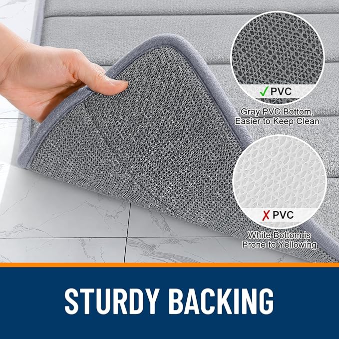 OLANLY Memory Foam Bath Mat 36x24, Super Soft Absorbent Bathroom Rugs, Quick Dry, Machine Washable Shower Floor Rugs, Bathmat Carpet, Bathroom Home Decor Accessories, Grey